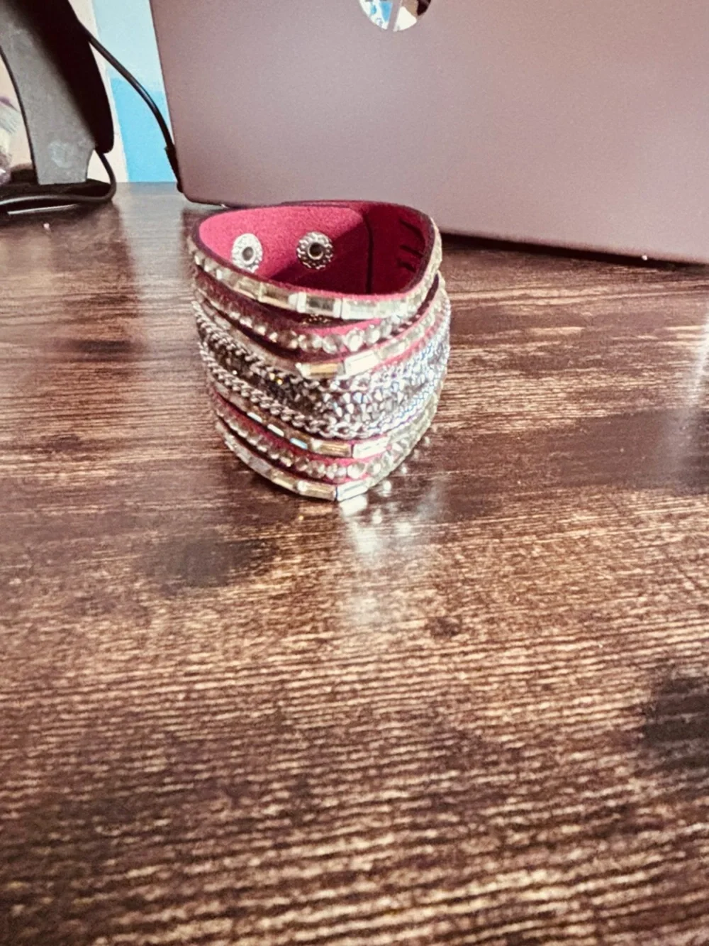 Rhinestone Embellished Red‎ Multi-Row Cuff Wrap Bracelet